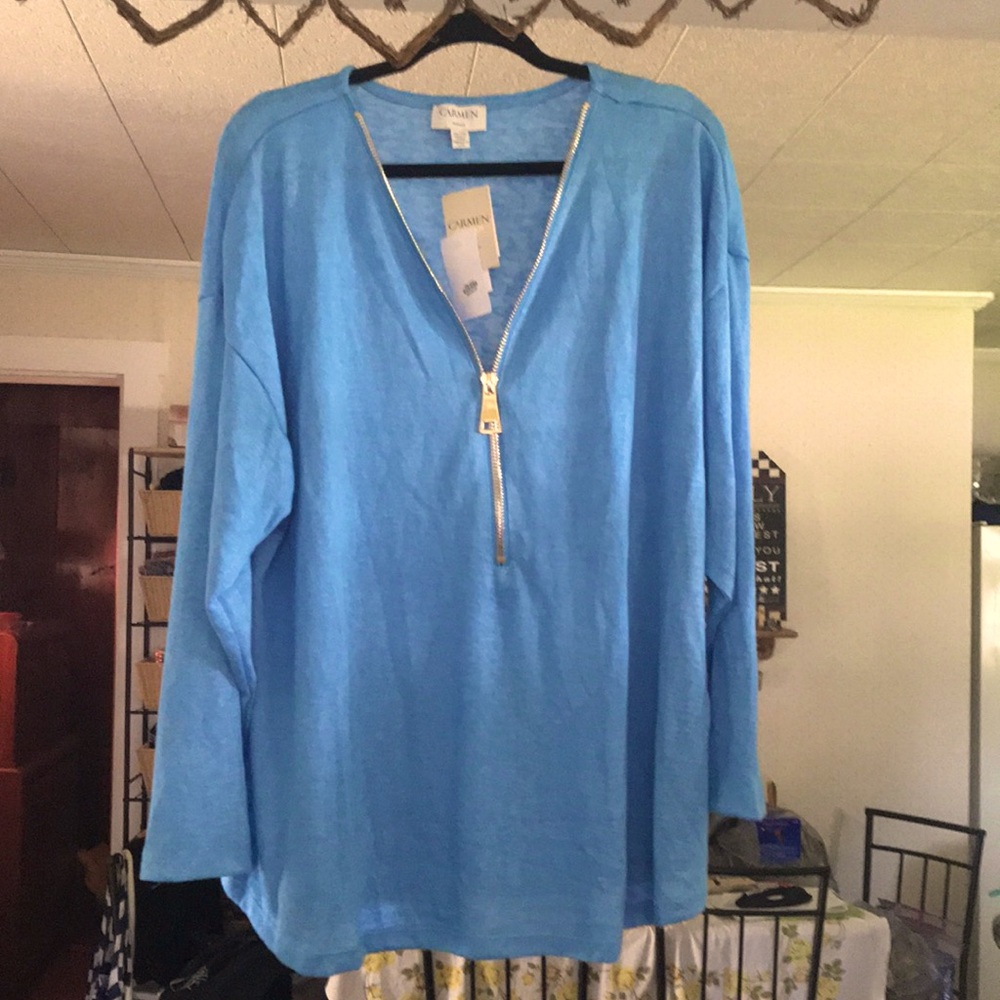 CMV light sweater turquoise in color. Size 2X.